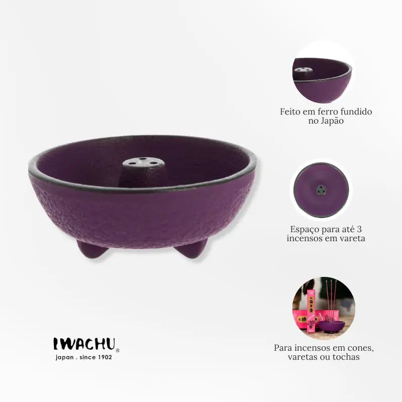 Incensário Japonês Fonte em ferro fundido roxo
