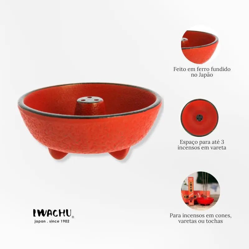 Incensário Japonês Fonte em ferro fundido vermelho