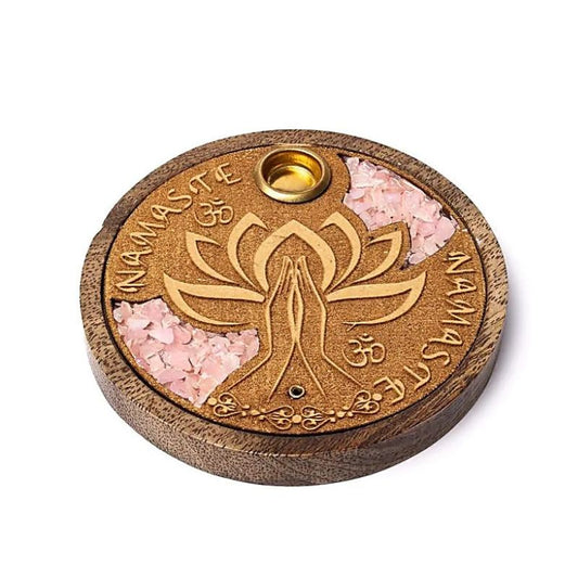 Incensário Flor de Lotus com Quartzo Rosa