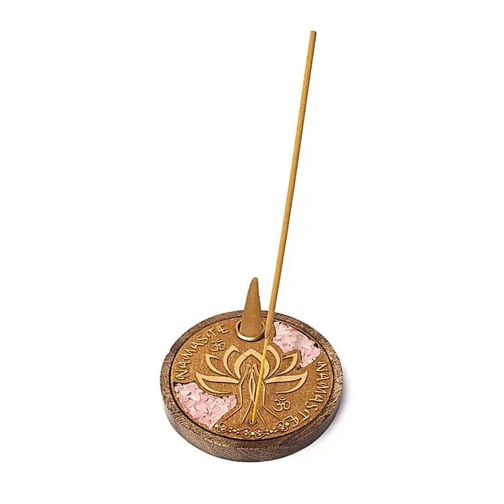 Incensário Flor de Lotus com Quartzo Rosa
