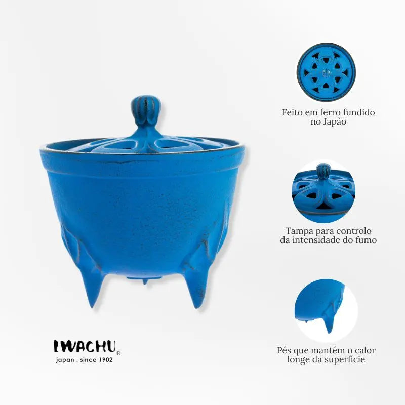Incensário Japonês Bowl em ferro fundido azul