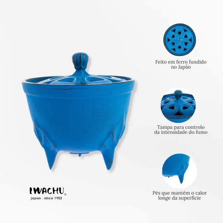 Incensário Japonês Bowl em ferro fundido azul