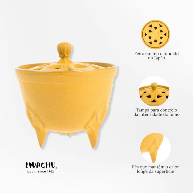 Incensário Japonês Bowl em ferro fundido amarelo