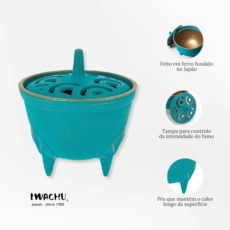 Incensário Japonês Bowl em ferro fundido verde