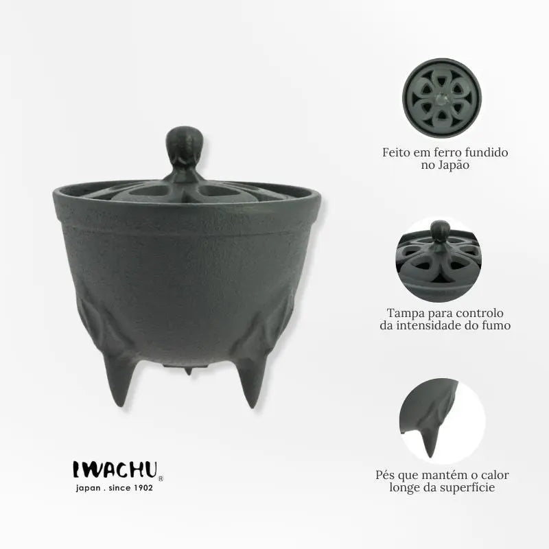 Incensário Japonês Bowl em ferro fundido preto