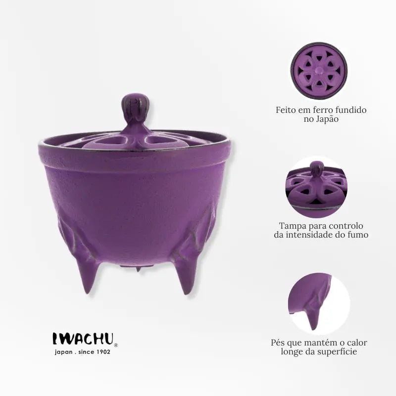 Incensário Japonês Bowl em ferro fundido roxo