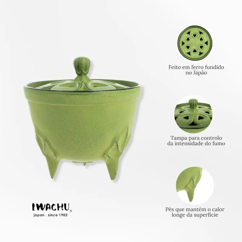 Incensário Japonês Bowl em ferro fundido verde claro