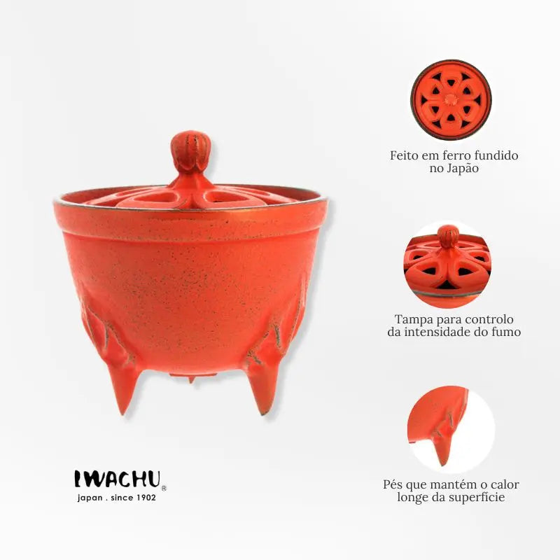 Incensário Japonês Bowl em ferro fundido vermelho