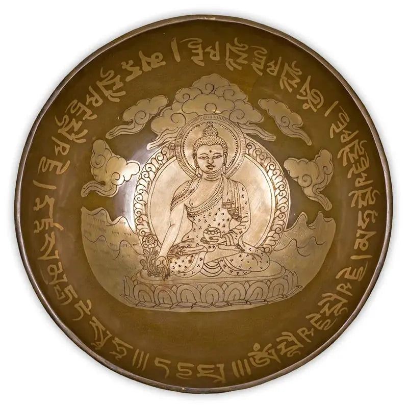 Taça tibetana Buda da medicina com batente em madeira