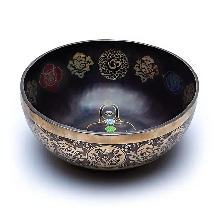Taça tibetana dos chakras com batente em madeira