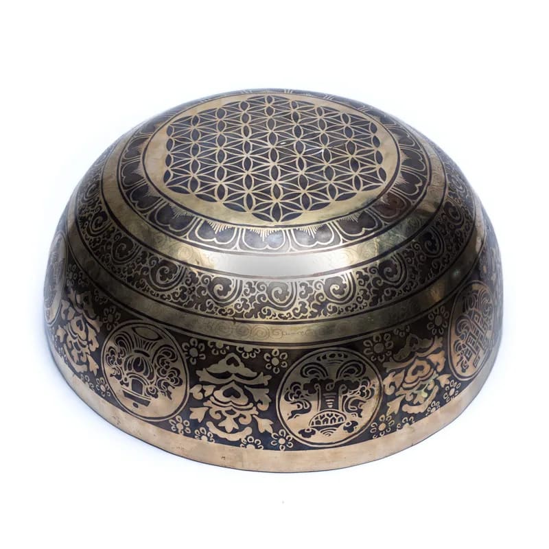 Taça Tibetana dos Chakras com batente em madeira - 38 cm