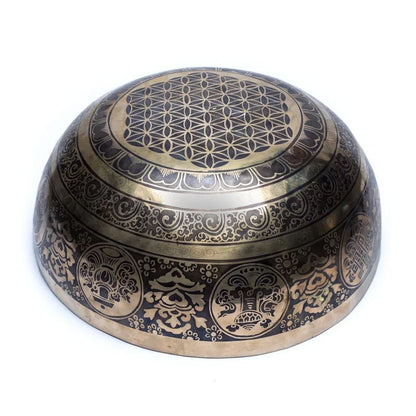 Taça Tibetana dos Chakras com batente em madeira - 38 cm