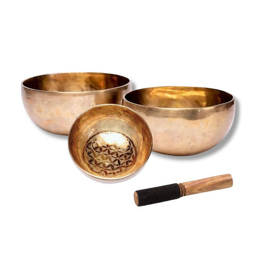 Taça tibetana Flor da vida com batente em madeira