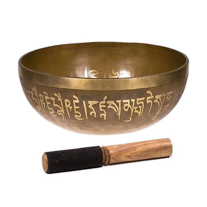 Taça tibetana Buda da medicina com batente em madeira - 28 cm